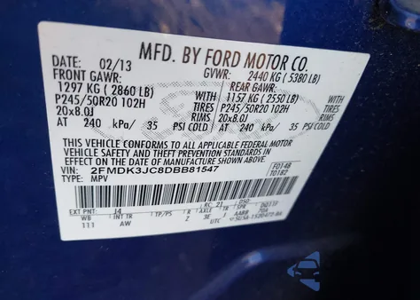2013 Ford Edge Sel from USA, damaged, VIN 2FMDK3JC8DBB81547